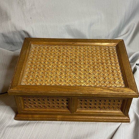 Wooden jewelry box, velvet inside, made in Japan.
